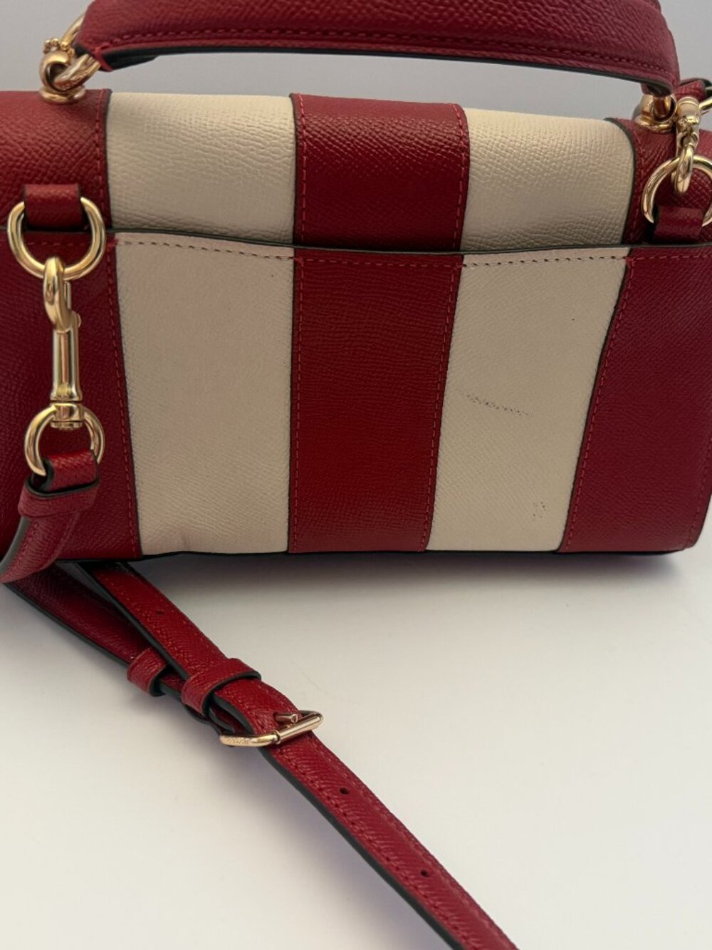 Coach Tilly Satchel 23 in Red/Chalk Striped Crossgrain - Picture 2 of 9